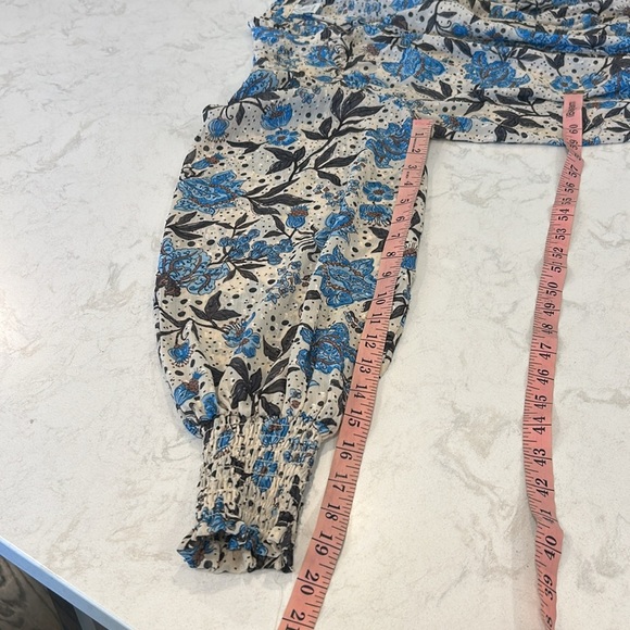 Joie Jaipur Floral Long Sleeve Smocked Waist & Cuffs Clip Dot Peasant Top - Picture 10 of 16